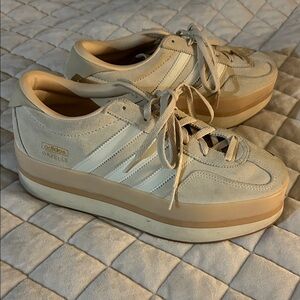 Adidas Gazelle Platform Shoes in Cream and Tan